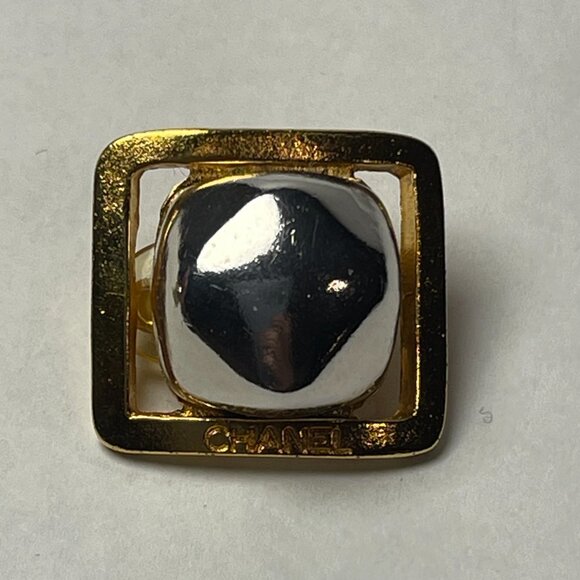 Chanel Vintage 24K Gold Plated and Silver Square Bead Clip-On Earrings- Preowned - Picture 10 of 12